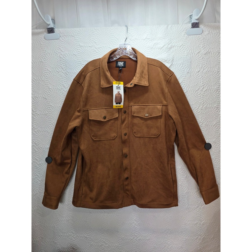 Frye Shirt Jacket Mens Medium Toffee Brown NWT Faux Suede Snap Shacket Pockets